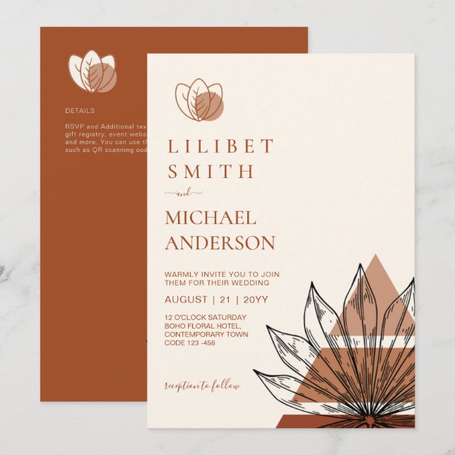 Invitation Japandi Abstrait Scandinave Mariage géométrique (Devant / Derrière)