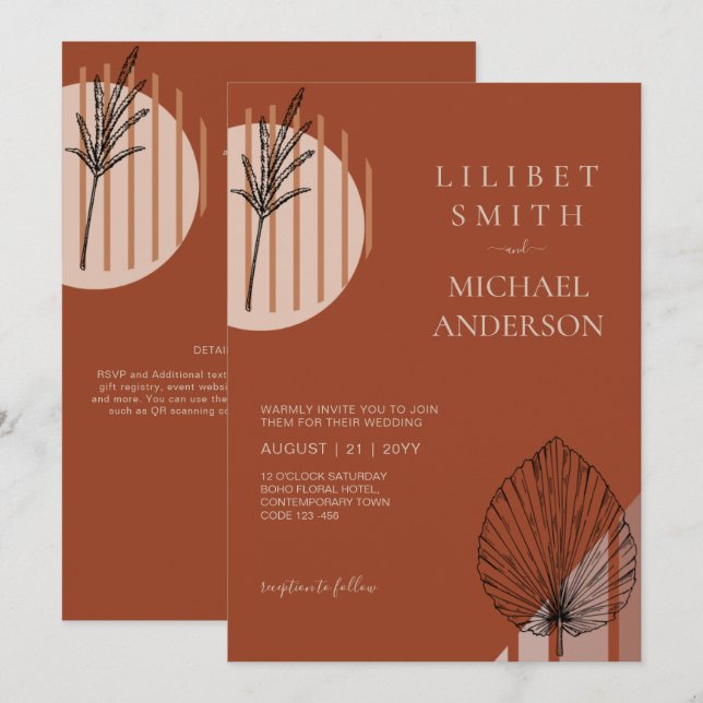 Invitation Japandi Abstrait Scandinave Mariage géométrique (Devant / Derrière)