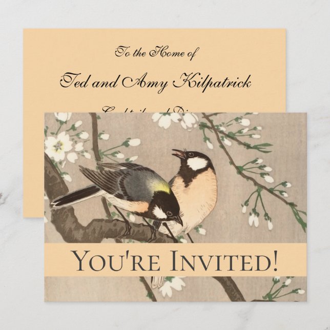 Invitation Japonais Asiatique Koson Bird Chickadee Songbird (Devant / Derrière)