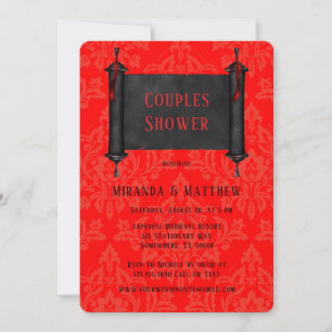 Invitation Japonais Rouges Noir Damas Couples Douche