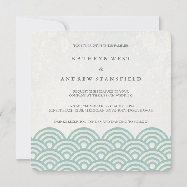 Invitation Japonais Seigaiha Vave Elégant Mariage Plage (Devant)