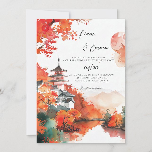 Invitation Japonais traditionnel KYOTO Mariage paysager (Devant)