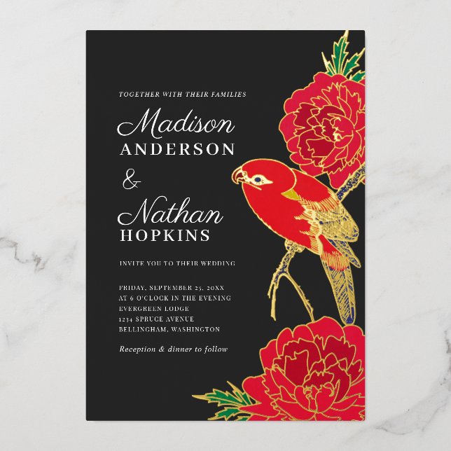 Invitation japonaise Ito Jakuchu Mariage Foil (Recto)