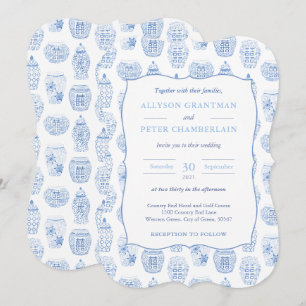 Invitation Jar à gingembre bleu et blanc Chinoiserie Mariage