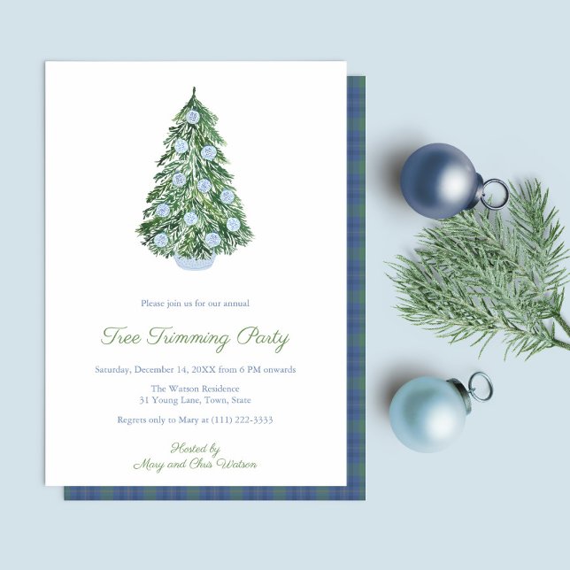 Invitation Jar Arbre de Gingembre Raffiné Trimming Fête (Chinoiserie Chic Blue And White Tree Trimming Christmas Holidays Party Invitation)