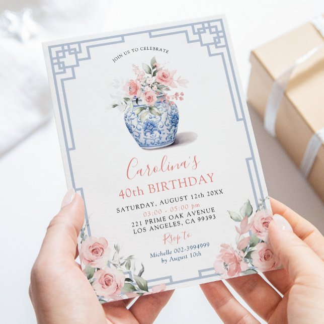 Invitation Jar Chinoiserie Pink Ginger Pink Blush Anniversair (Créateur téléchargé)