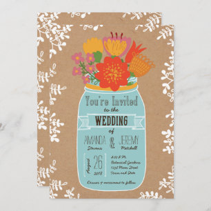 Invitation Jar de Mason rustique avec fleurs sur papier d'art