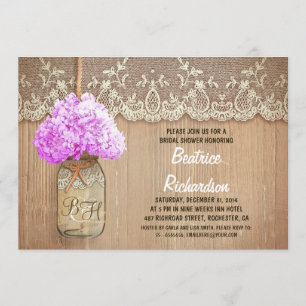 Invitation jar de mason rustique violet hydrangée douche nupt