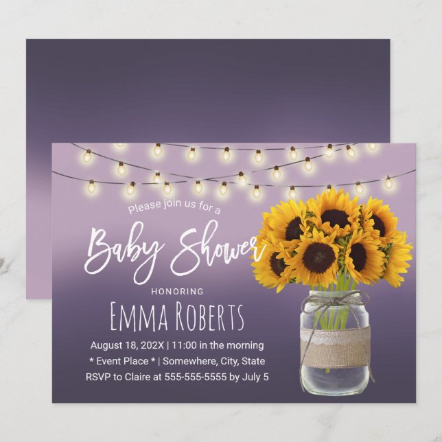Invitation Jar de tournesol rustique Élégant Baby shower viol (Devant / Derrière)