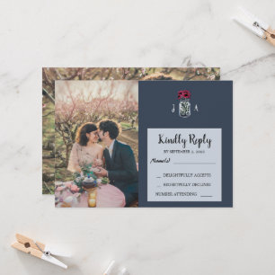 Invitation Jar en maçon rustique marine bleu photo mariage ca