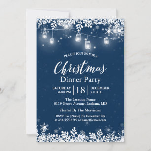 Invitation Jar Mason Blanc Lights Snowflakes Noël