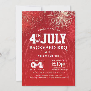 Invitation Jardin 4 juillet moderne BBQ I feux d'artifice