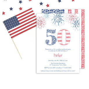 Invitation Jardin 50e anniversaire Bash : Rouge, Blanc & Bleu