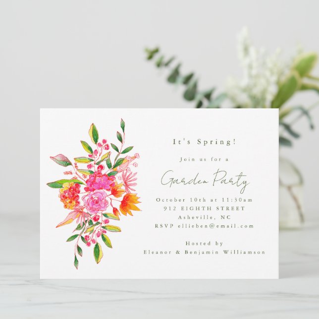 Invitation Jardin à l'Aquarelle Florale Rose mignonne (Debout devant)