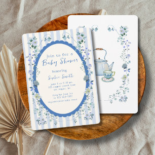 Invitation Jardin à rayures bleues Aquarelle Baby shower de c