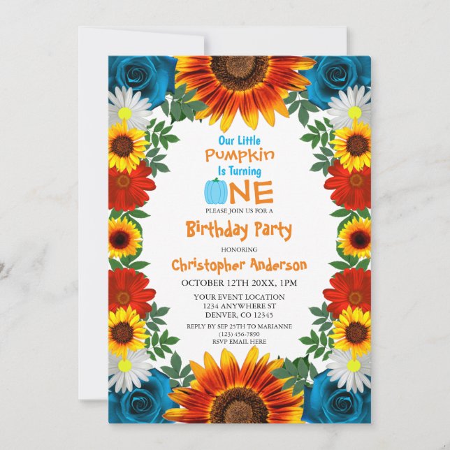 Invitation Jardin Automne Floral Petit Citrouille Anniversair (Devant)