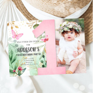 Invitation Jardin aux papillons Fleurs florales 1er premier a