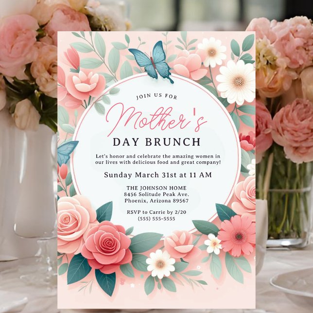 Invitation Jardin aux papillons Printemps Floral Fête des mèr (Mother's Day Brunch card invitation)