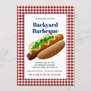 Invitation Jardin Barbeque Hot Dogs rouge vérifié