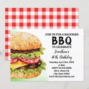Invitation Jardin BBQ anniversaire aquarelle burgers fête