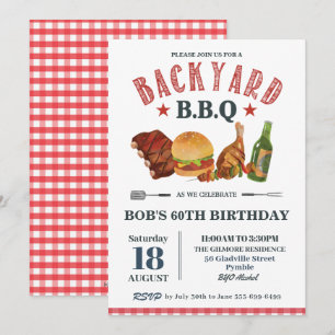 Invitation Jardin BBQ Homme Anniversaire Rouge En vichy Bière