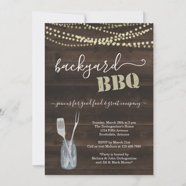 Invitation jardin BBQ Party - Bois rustique (Devant)