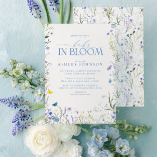 Invitation Jardin Bébé En Fleur Bleu Aquarelle Douche Florale