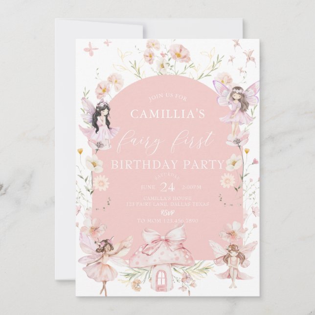 Invitation Jardin Boho Arch Fée enchantée Premier anniversair (Devant)