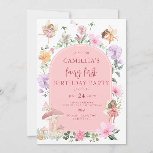 Invitation Jardin Boho Arch Fée enchantée Premier anniversair (Devant)