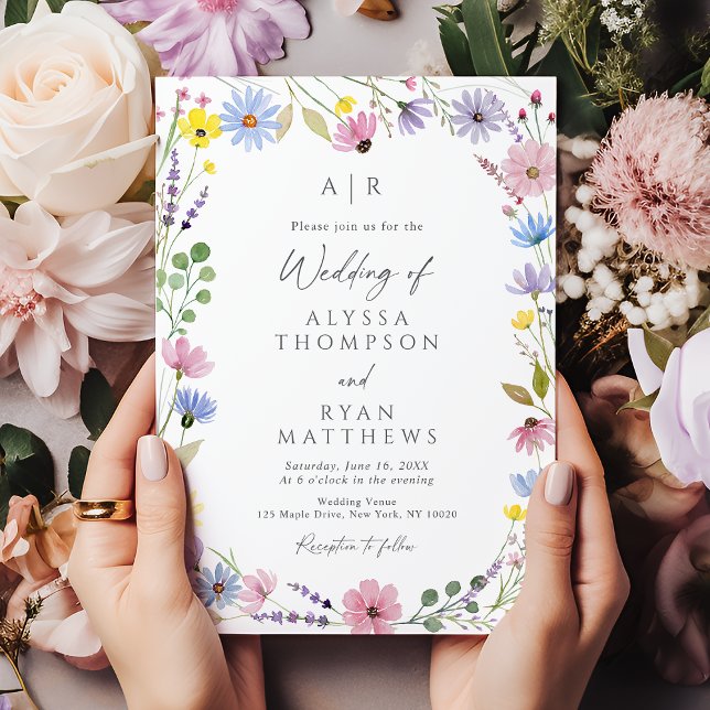 Invitation Jardin Boho romantique Fleur sauvage Monogramme Ma (Créateur téléchargé)