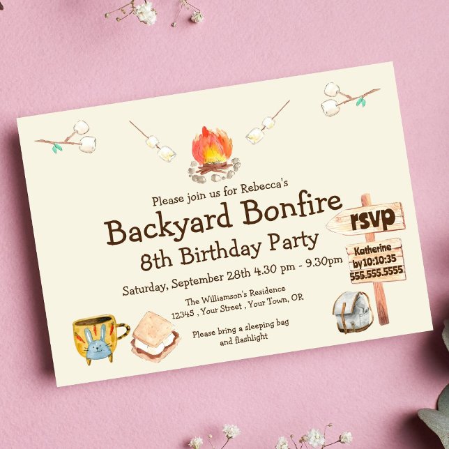 Invitation Jardin Bonfire Camping Anniversaire Fête Invitatio (Créateur téléchargé)