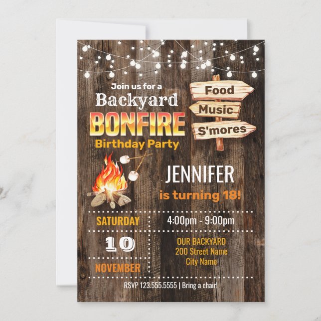 Invitation Jardin Bonfire fête d'anniversaire (Devant)