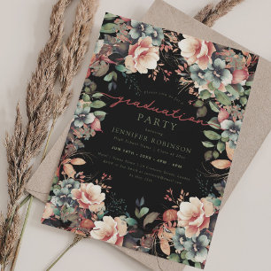 Invitation Jardin botanique Boho Floral Graduation Noir