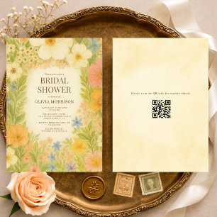 Invitation Jardin Botanique Code QR Floral Shower de Mariée