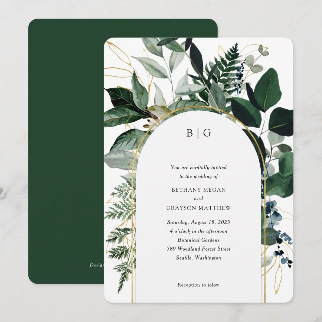 Invitation Jardin botanique élégant mariage moderne (Devant / Derrière)