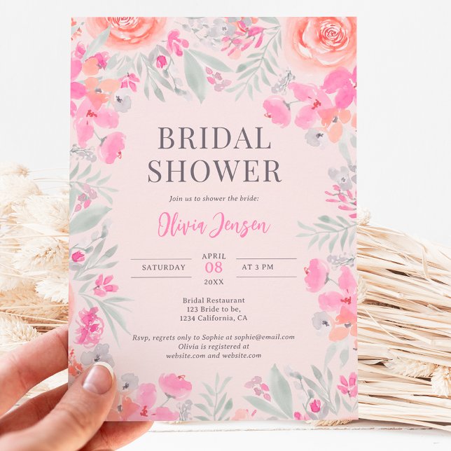 Invitation Jardin botanique floral rose pêche nuptiale (Créateur téléchargé)
