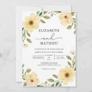 Invitation Jardin botanique jaune doux Mariage floral