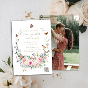 Invitation Jardin Botanique QR Code Photo Mariage Date de sau