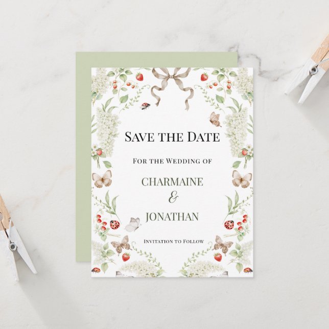 Invitation Jardin Botanique Romantique Enregistrez la Date | (Devant/Arrière en situation)