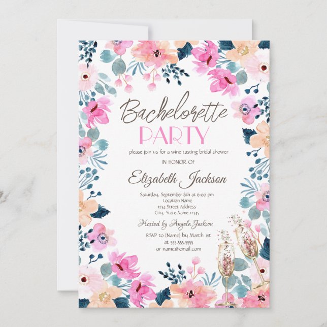 Invitation Jardin Chic Fleurs Roses Enterrement de Vie de Jeu (Devant)