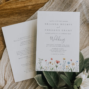 Invitation Jardin Coloré Fleur Sauvage Mariage Avant & Arrièr