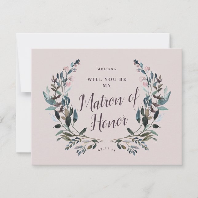 Invitation Jardin Crest Floral Mauve Purple Matron d'honneur (Devant)