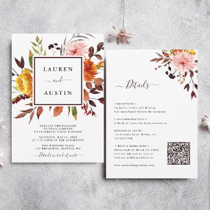 Invitation Jardin d'automne Aquarelle Mariage Tout en Un