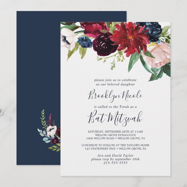 Invitation Jardin d'automne | Bat mitzvah Bourgogne (Devant / Derrière)