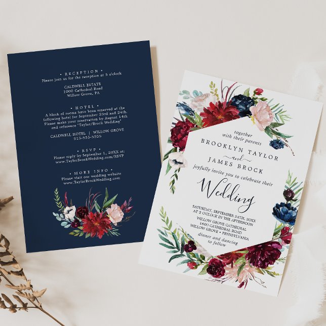 Invitation Jardin d'automne | Bourgogne tout en un Mariage (Créateur téléchargé)