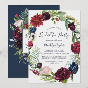 Invitation Jardin d'automne   Burgundy Wreath Bride Tea Party