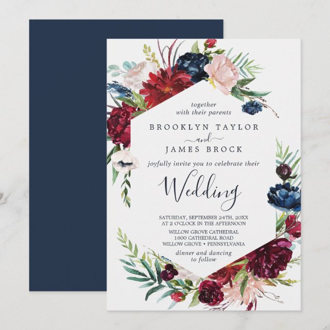Invitation Jardin d'automne | Mariage Bourgogne (Devant / Derrière)