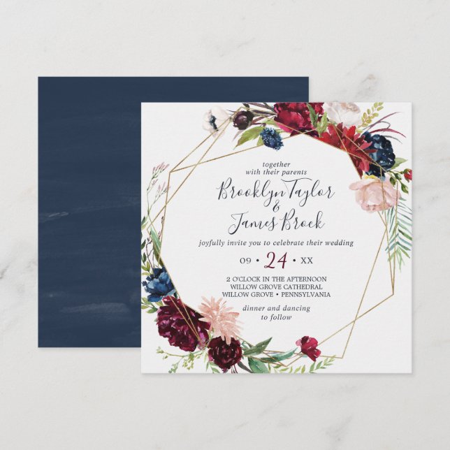 Invitation Jardin d'automne | Mariage Carré géométrique de Bo (Devant / Derrière)