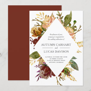 Invitation Jardin d'Automne Mariage Diamant Floral Rustique