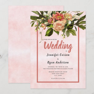 Invitation Jardin de campagne rustique floral mariage corail 